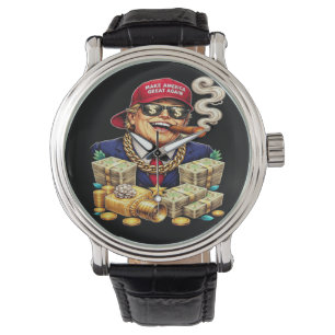 Satirical MAGA Billionaire Cartoon — Retro Pop Art Watch