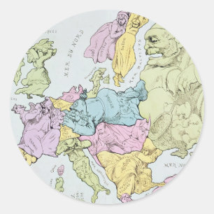 Satirical Map of Europe   1871 Classic Round Sticker