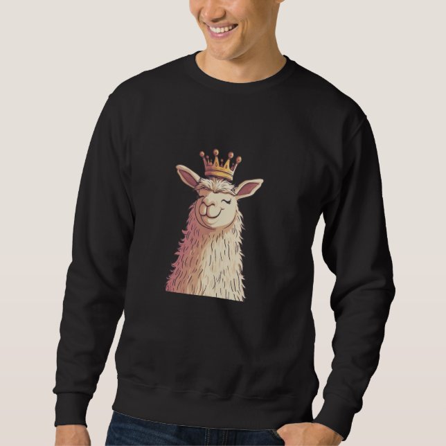 Satisfied looking Llama with Crown for Kingdom and Sweatshirt (Front)