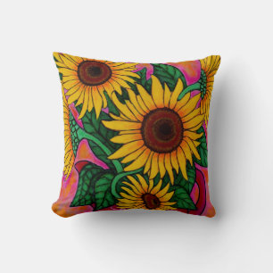 Saturday Sunflowers Throw Pillow by Lisa Lorenz