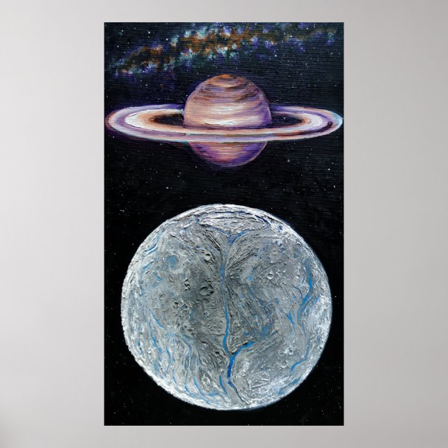 Saturn and Enceladus Poster (Front)