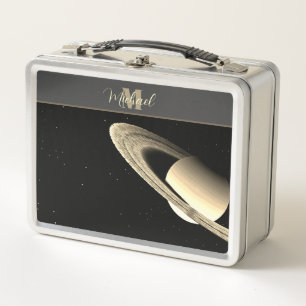 Saturn astronomy black universe  metal lunch box