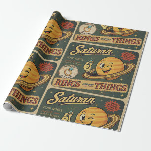 Saturn Fine Rings Vintage Space Humour Pattern Wrapping Paper