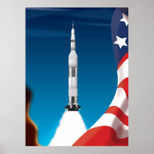 Saturn five Space Rocket Illustration Poster