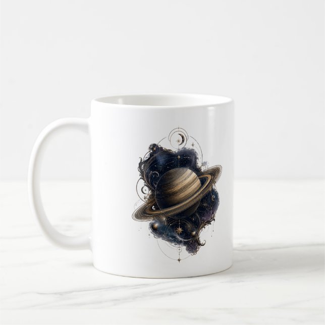 Saturn Golden Rings Celestial Planet Mug (Left)