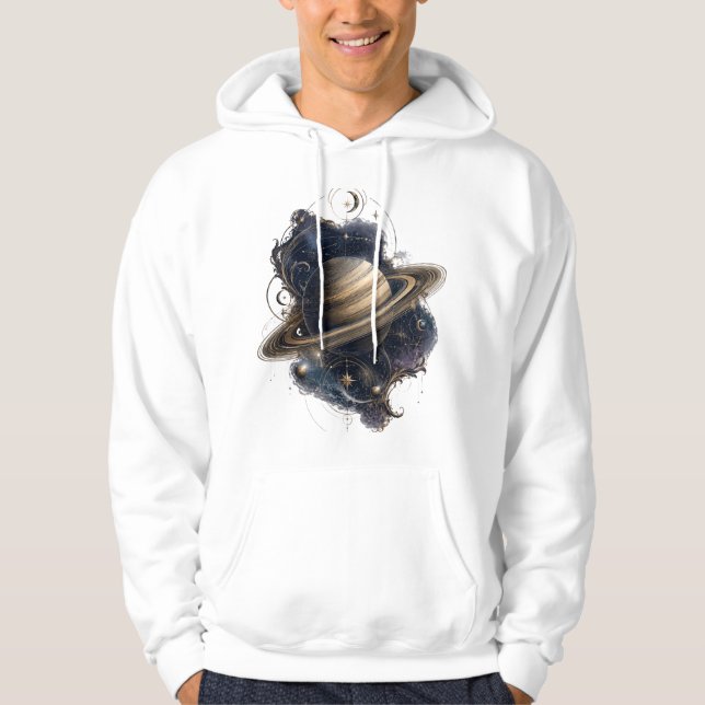 Saturn Golden Rings Celestial Pullover Hoodie | Vi (Front)