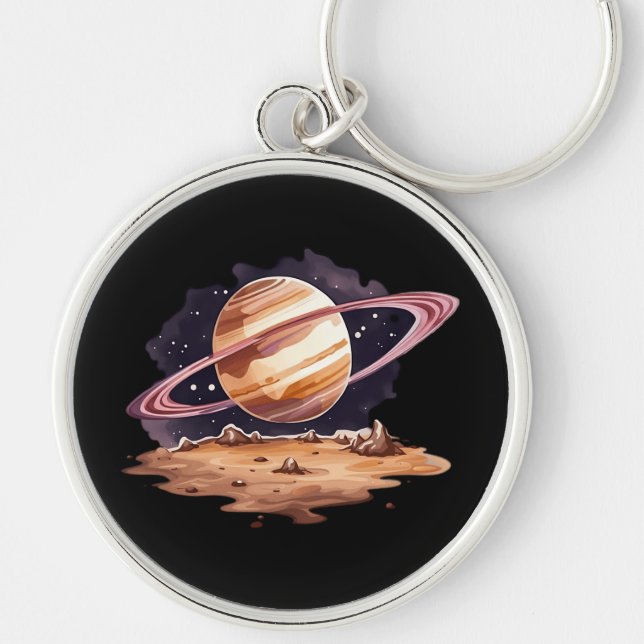 Saturn planet watercolor painting key ring (Front)