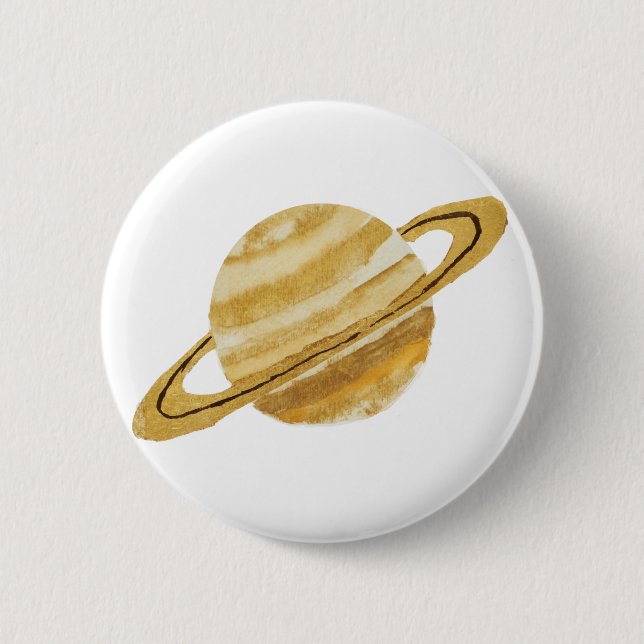 Saturn Planet Watercolor Round Button (Front)