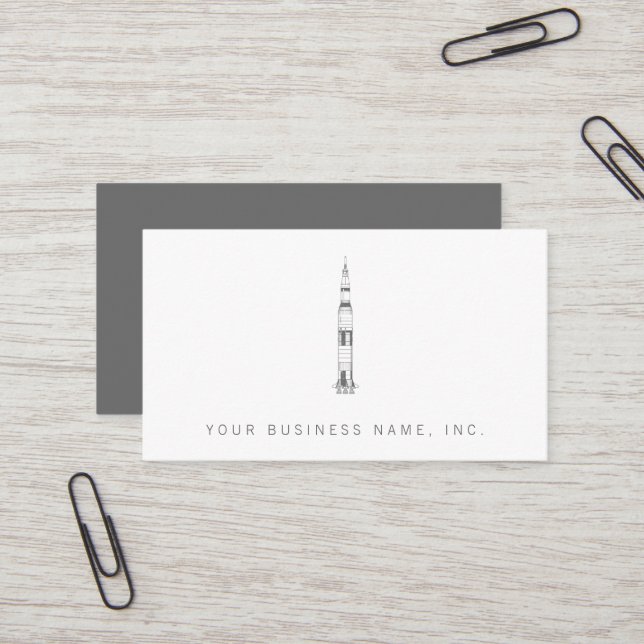 Saturn Rocket Grey Business Card (Front/Back In Situ)