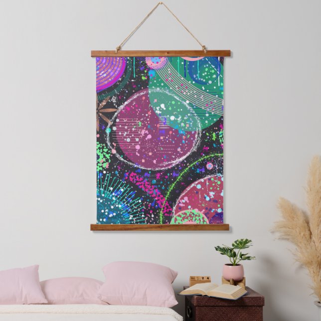 Saturn’s Rings: Maximalist Abstract Art  Hanging Tapestry (Bedroom)