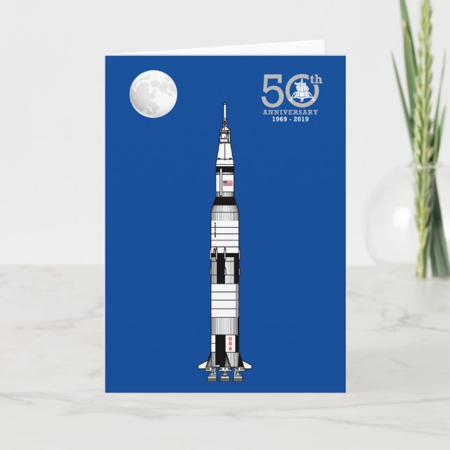 Saturn V rocket, Apollo 11 Moon Landing and Moon: Card (Front)