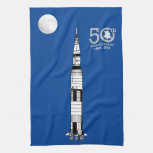 Saturn V rocket, Apollo 11 Moon Landing and Moon: Tea Towel