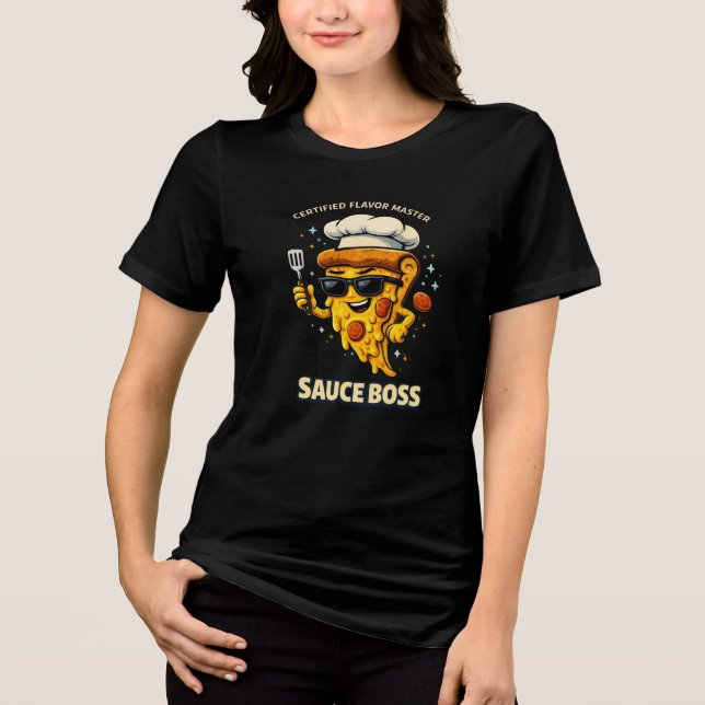 Sauce Boss T-Shirt – Funny Pizza Chef Slice Cartoo Tri-Blend Shirt (Front)