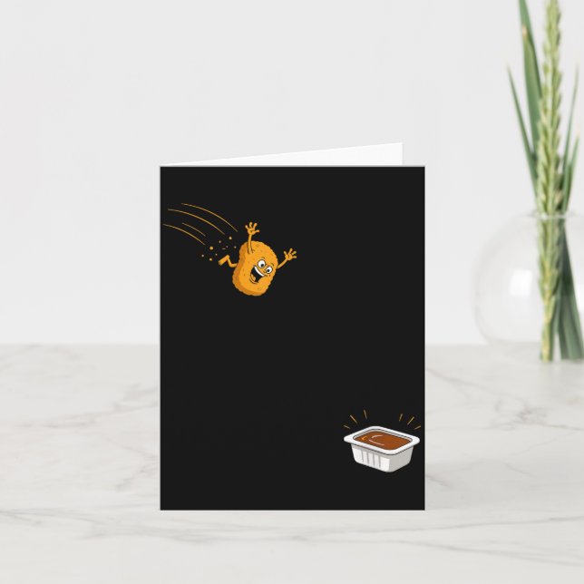 Sauce Dive Funny Flying Chicken Nugget Cartoon Card (Front)