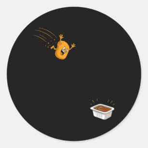 Sauce Dive Funny Flying Chicken Nugget Cartoon Classic Round Sticker