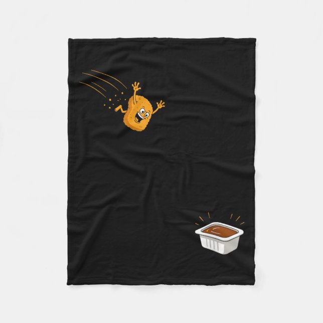Sauce Dive Funny Flying Chicken Nugget Cartoon Fleece Blanket (Front)