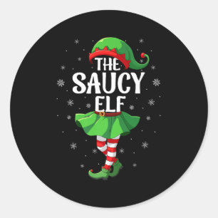 Saucy Elf Christmas Girls Women Elf Squad Xmas Fam Classic Round Sticker
