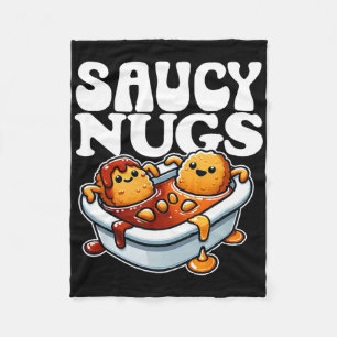 Saucy Nugs Cartoon Food Funny Bbq Sauce Chicken Nu Fleece Blanket