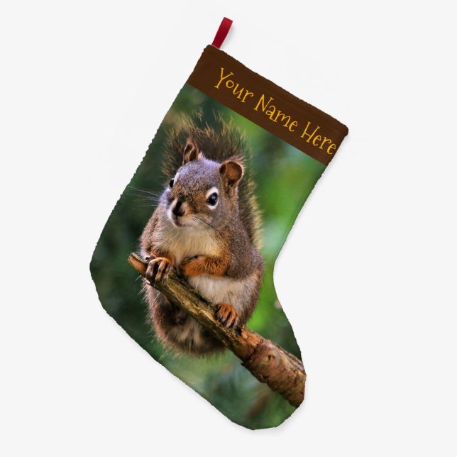 Saucy Red Squirrel in the Fir Large Christmas Stocking (Front (Hanging))
