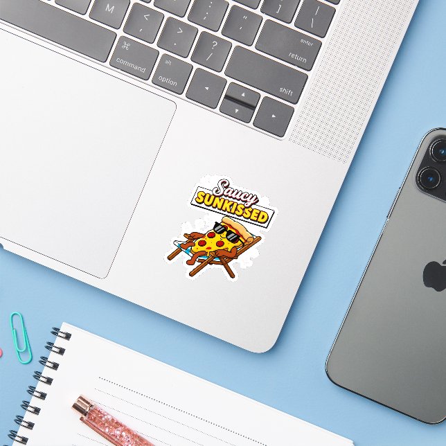 Saucy Sunkissed Pizza Slice Summer Fun Cartoon (Laptop w/ iPhone)