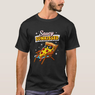 Saucy Sunkissed Pizza Slice Summer Fun Cartoon T-Shirt