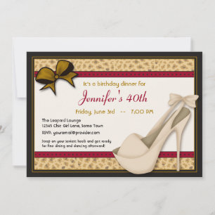 Saucy Tan Heels and Leopard Invitation -Red Gold
