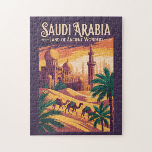 Saudi Arabia Desert Illustration Travel Art Retro Jigsaw Puzzle