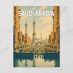 Saudi Arabia Illustration Travel Art Vintage Postcard
