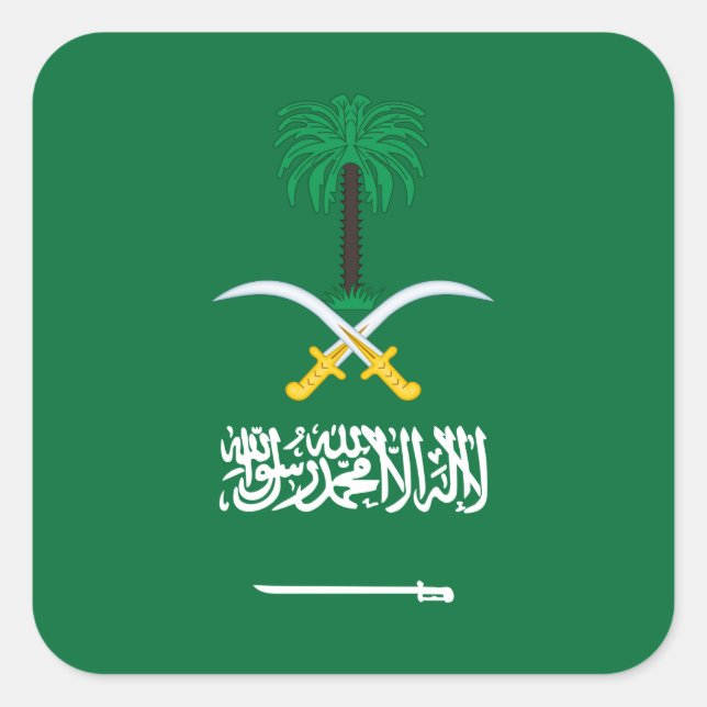 Saudi Arabian Flag & Emblem, Flag of Saudi Arabia Square Sticker (Front)