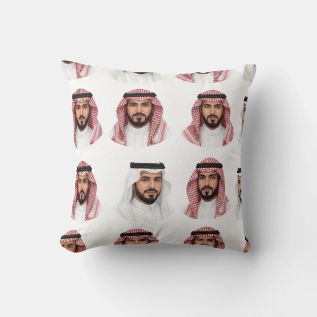 Saudi Arabian Men Portrait Pattern Cushion (Front)