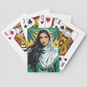 "Saudi Pop Queen – Bold Heritage Art for National Playing Cards