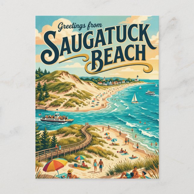 Saugatuck Beach Michigan Postcard (Front)