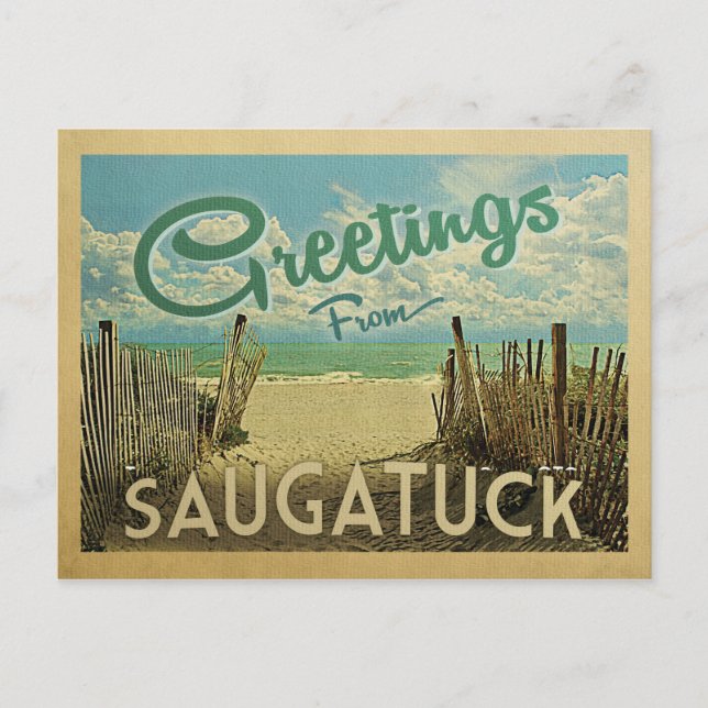 Saugatuck Beach Vintage Travel Postcard (Front)
