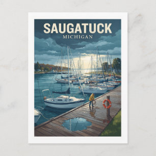 Saugatuck Harbour on the Kalamazoo River Michigan Postcard