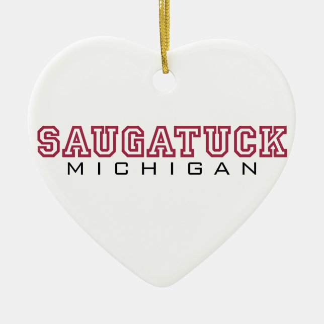 Saugatuck MI - Letters Ceramic Tree Decoration (Front)
