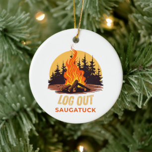 Saugatuck Michigan Campfire Ceramic Tree Decoration