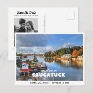 Saugatuk Wedding Save the Date Italy Travel Retro Postcard