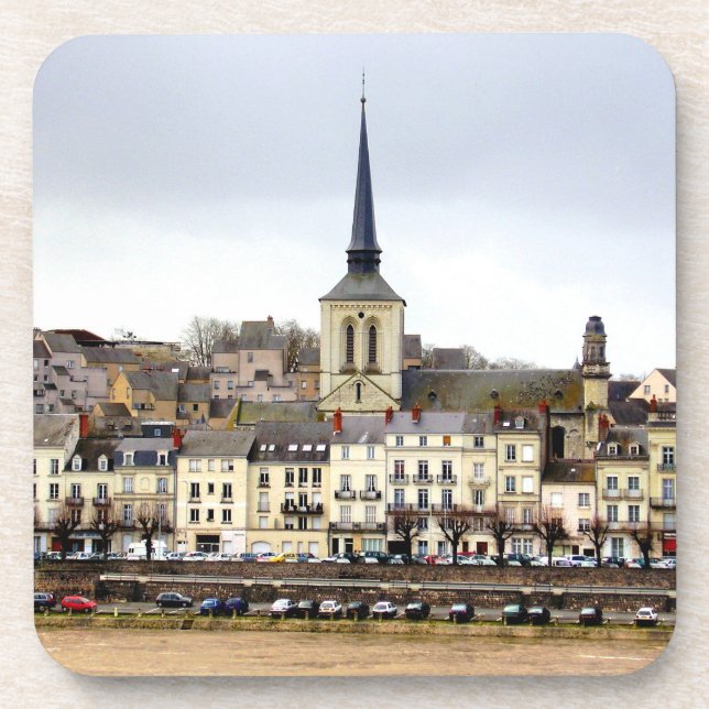 Saumur River Bank Scene Hard Plastic Coasters (Front)