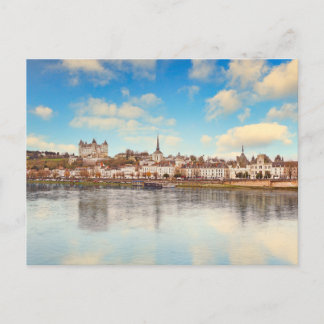 Saumur town with chateau over Loire river, France Postcard