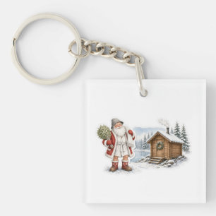 Sauna Santa Christmas Log Cabin Key Ring