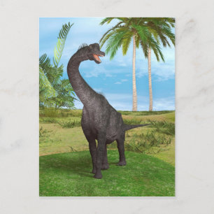 Sauropod Dinosaur in a Tropical Prehistoric Landsc Postcard