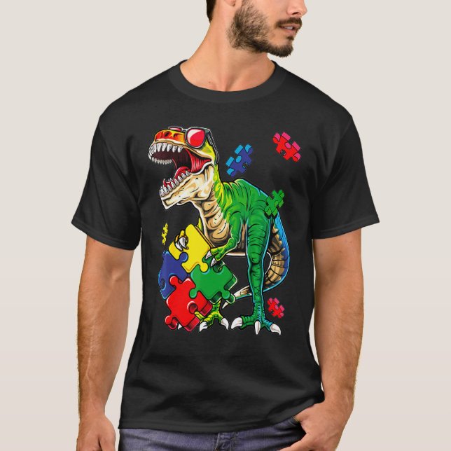 Saurus Dinosaur Saurus Autism Awareness T-Shirt (Front)
