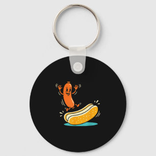 Sausage cartoon jump into bun sausage silly food key ring
