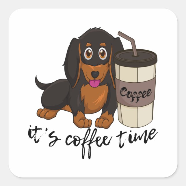 Sausage Dog Coffee time Dachshund Gift Square Sticker (Front)