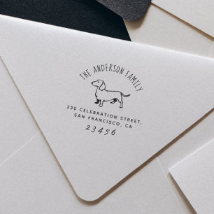 Sausage Dog   Custom Family Name & Return Address Rubber Stamp