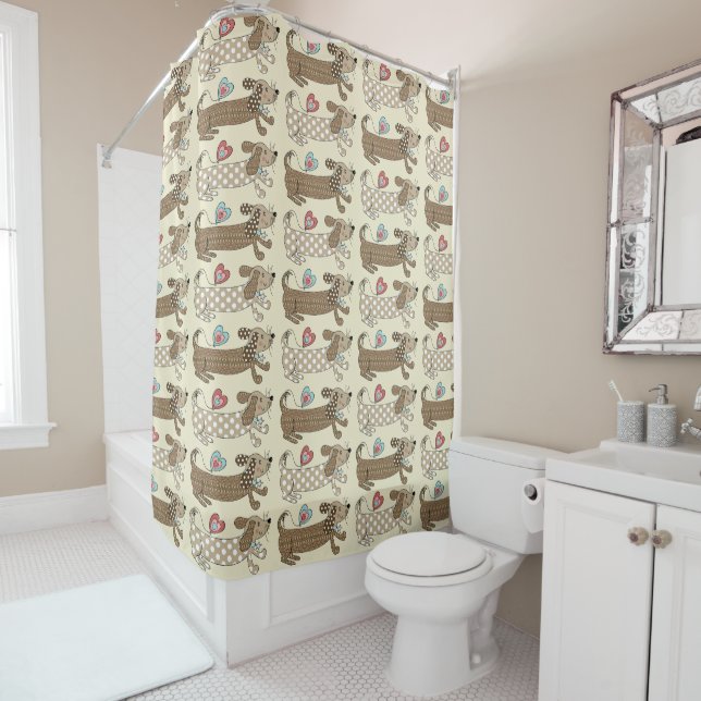 Sausage Dog Dachshund Pattern Shower Curtain (In Situ)