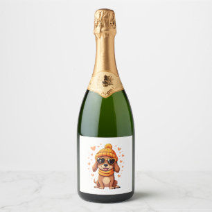 Sausage Dog Heart Doxie Girl Valentine's Day Women Sparkling Wine Label