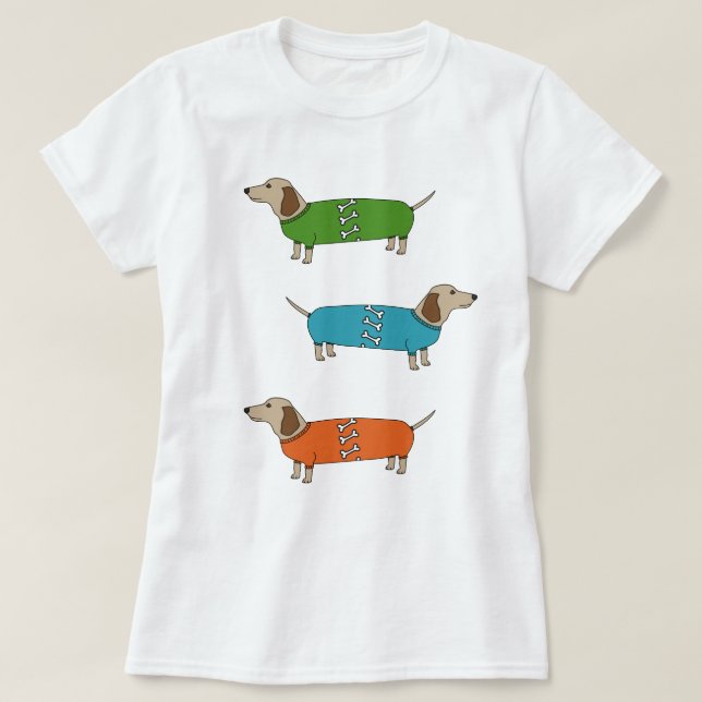 Sausage Dogs Dachshund in Jumpers Bone Top T-Shirt (Design Front)