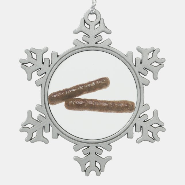 Sausage Links Snowflake Pewter Christmas Ornament (Front)