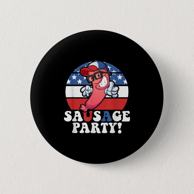 Sausage Party American Flag Usa Bbq Funny 4th Of J 6 Cm Round Badge (Front)